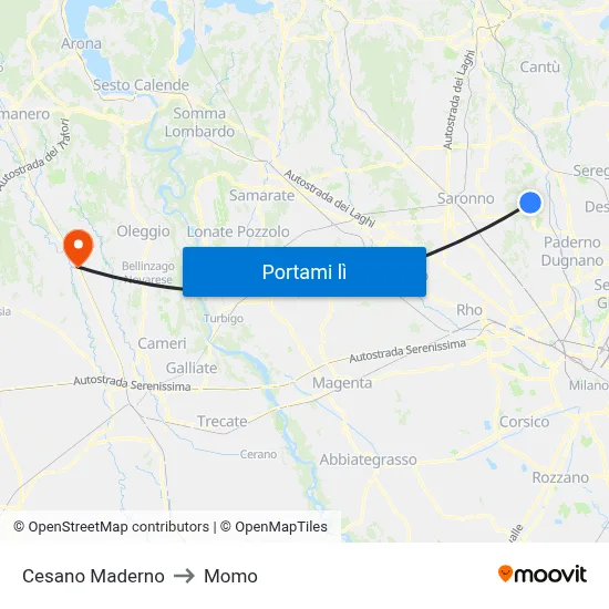 Cesano Maderno to Momo map
