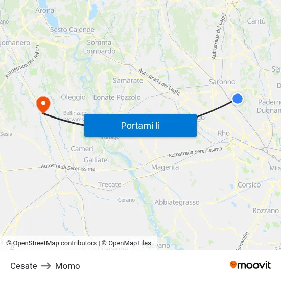 Cesate to Momo map