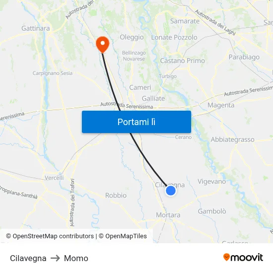 Cilavegna to Momo map