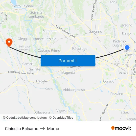 Cinisello Balsamo to Momo map