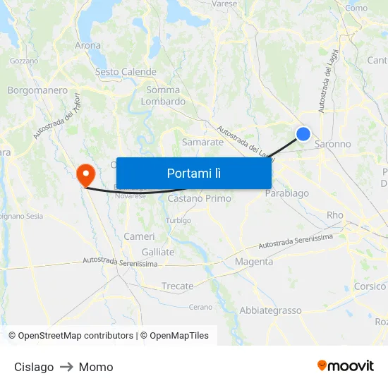 Cislago to Momo map