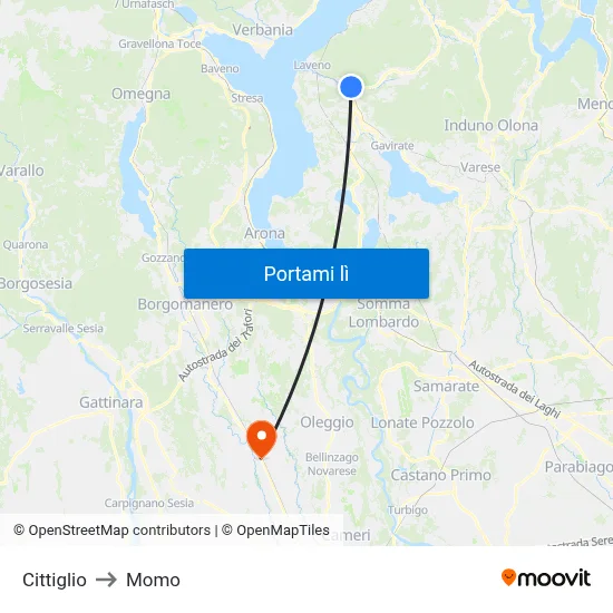 Cittiglio to Momo map