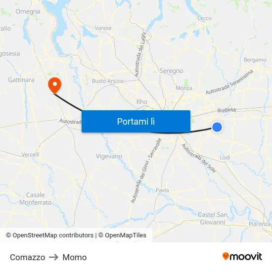 Comazzo to Momo map