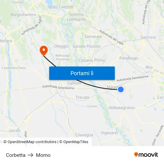 Corbetta to Momo map