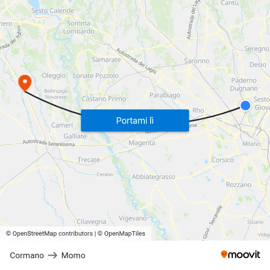 Cormano to Momo map