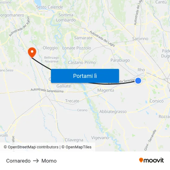 Cornaredo to Momo map