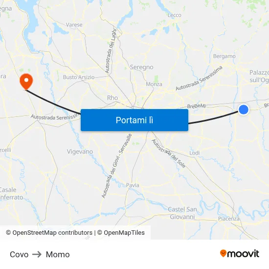 Covo to Momo map