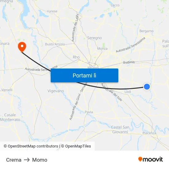 Crema to Momo map