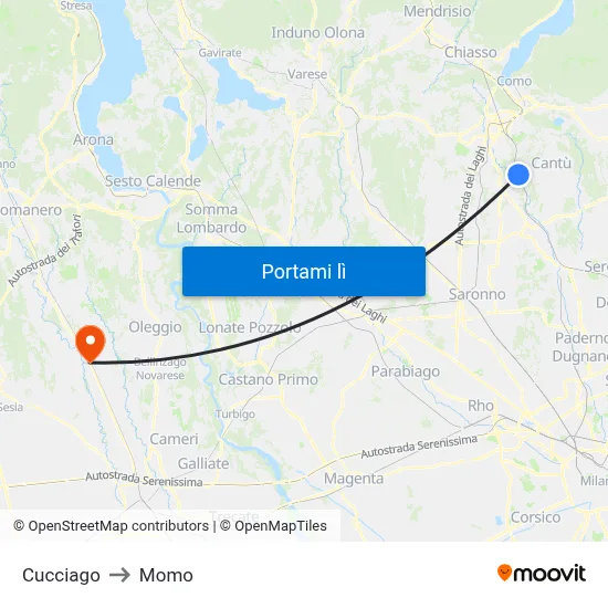 Cucciago to Momo map