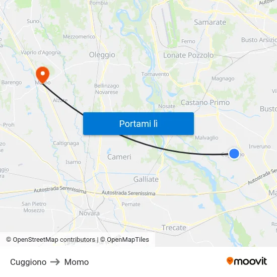 Cuggiono to Momo map