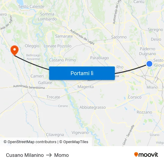 Cusano Milanino to Momo map