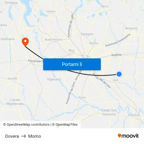 Dovera to Momo map