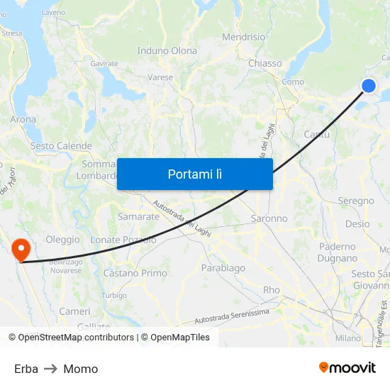 Erba to Momo map