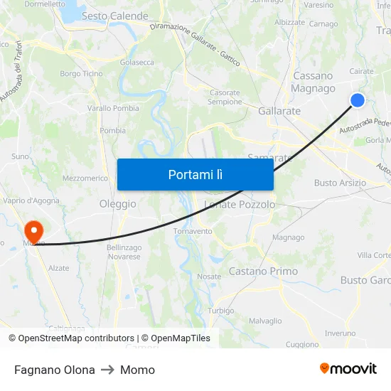 Fagnano Olona to Momo map