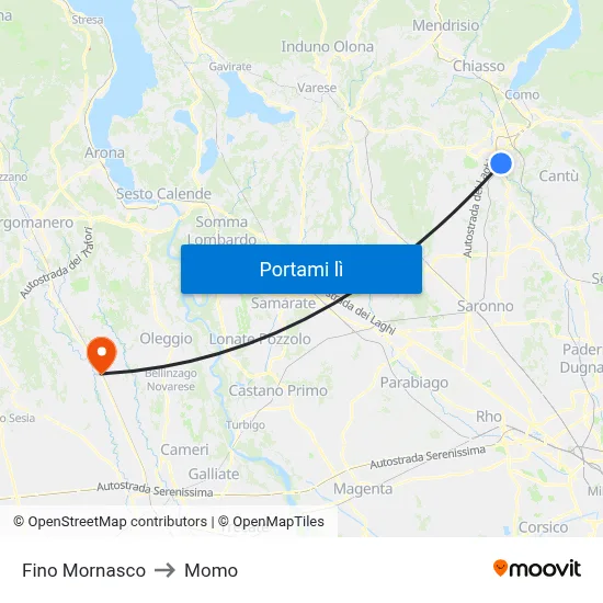 Fino Mornasco to Momo map