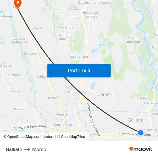 Galliate to Momo map