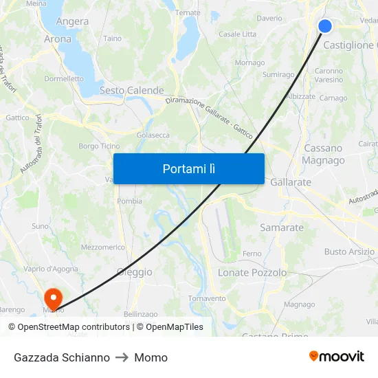 Gazzada Schianno to Momo map