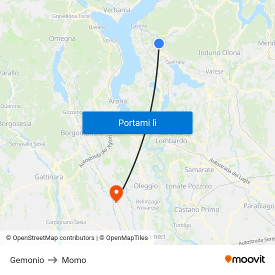 Gemonio to Momo map