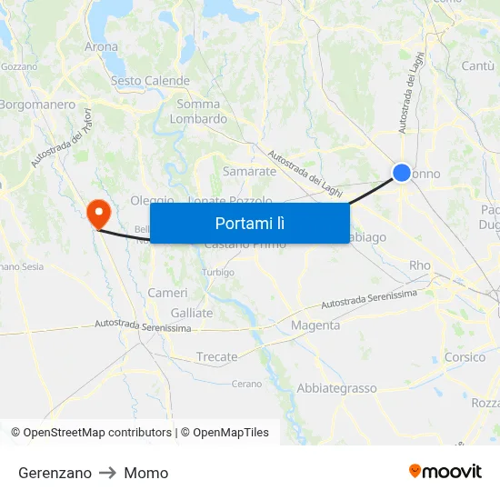 Gerenzano to Momo map