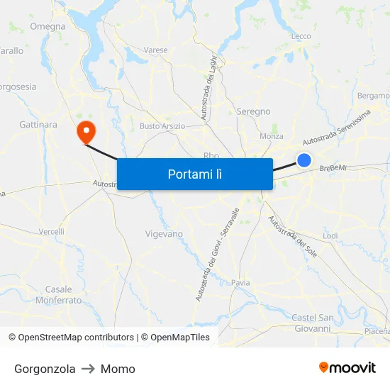 Gorgonzola to Momo map
