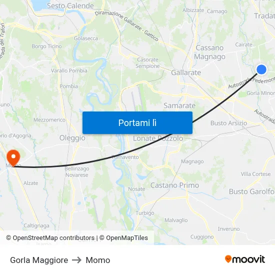 Gorla Maggiore to Momo map