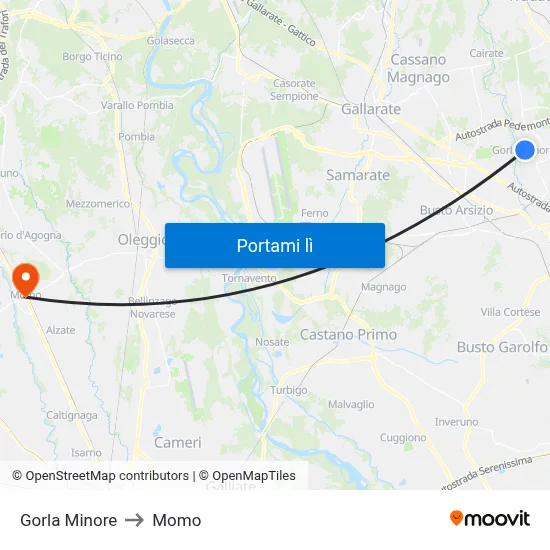 Gorla Minore to Momo map