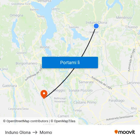 Induno Olona to Momo map