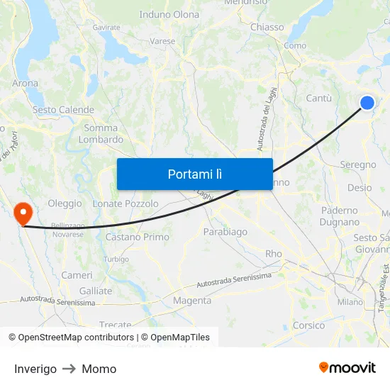 Inverigo to Momo map