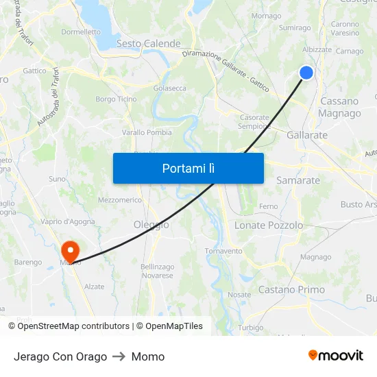 Jerago Con Orago to Momo map