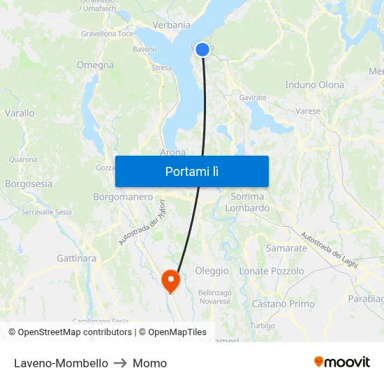 Laveno-Mombello to Momo map