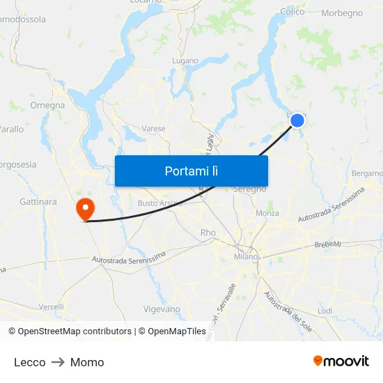 Lecco to Momo map