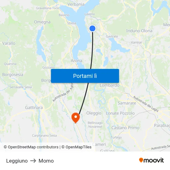 Leggiuno to Momo map