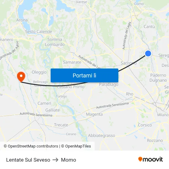 Lentate Sul Seveso to Momo map