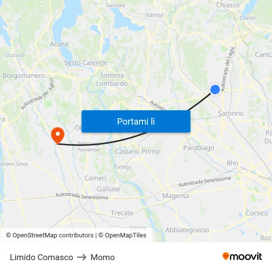 Limido Comasco to Momo map