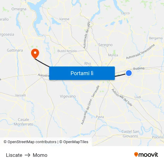 Liscate to Momo map