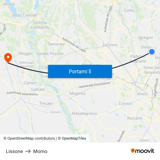 Lissone to Momo map
