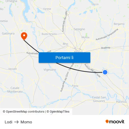 Lodi to Momo map