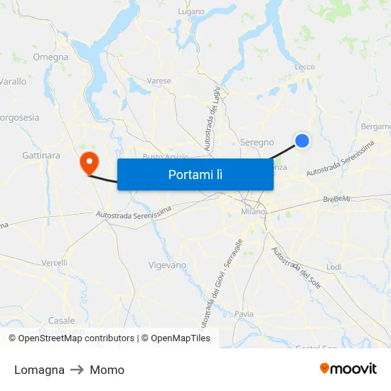 Lomagna to Momo map