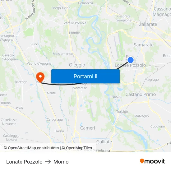 Lonate Pozzolo to Momo map