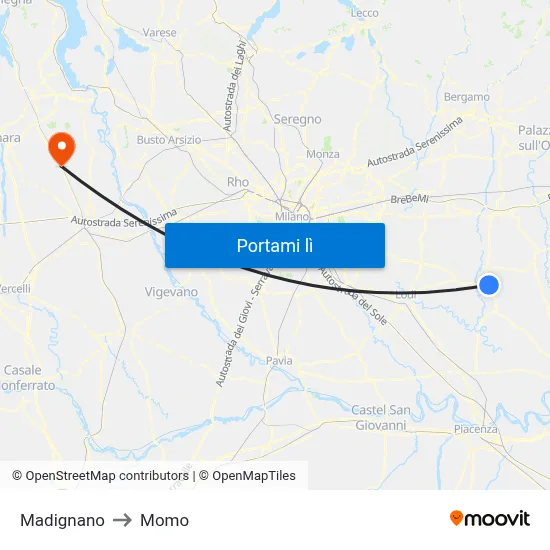 Madignano to Momo map