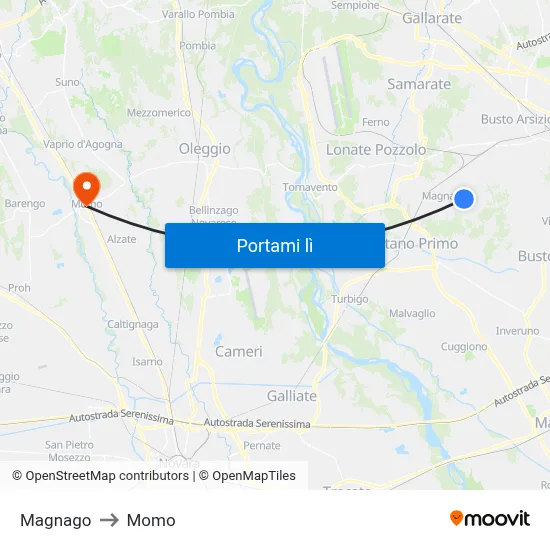 Magnago to Momo map