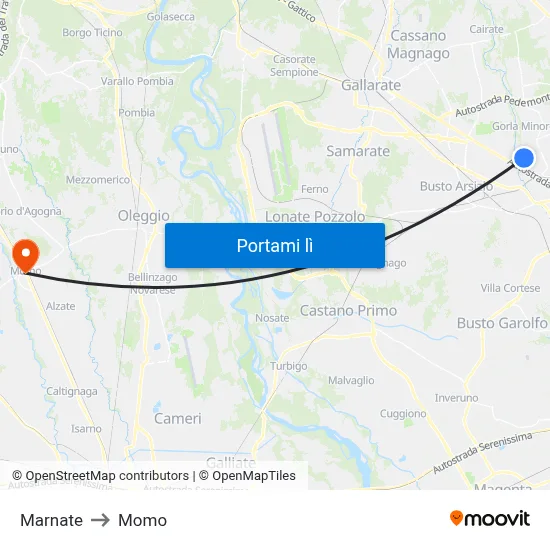 Marnate to Momo map