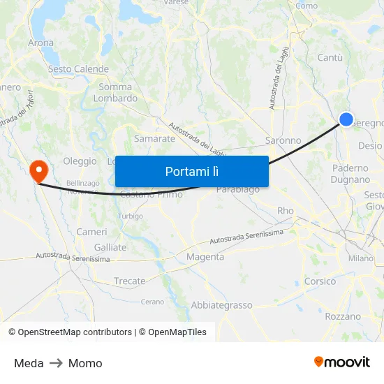 Meda to Momo map