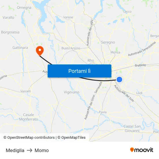 Mediglia to Momo map