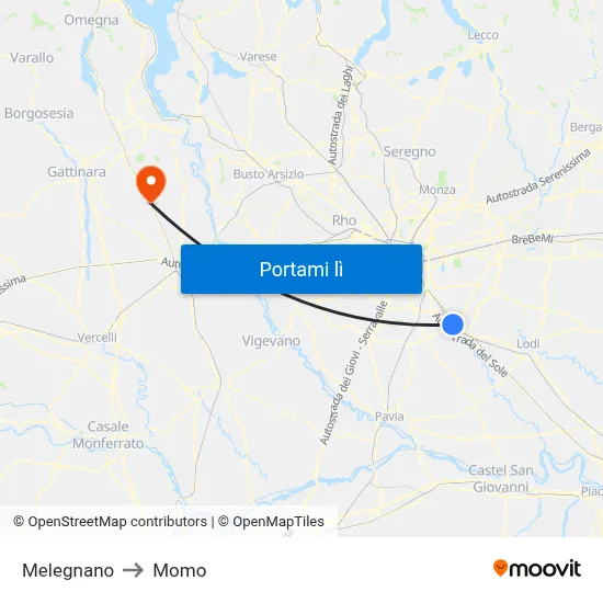 Melegnano to Momo map