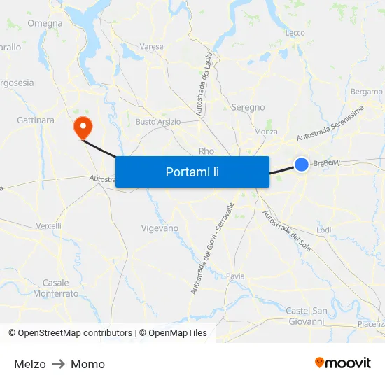 Melzo to Momo map