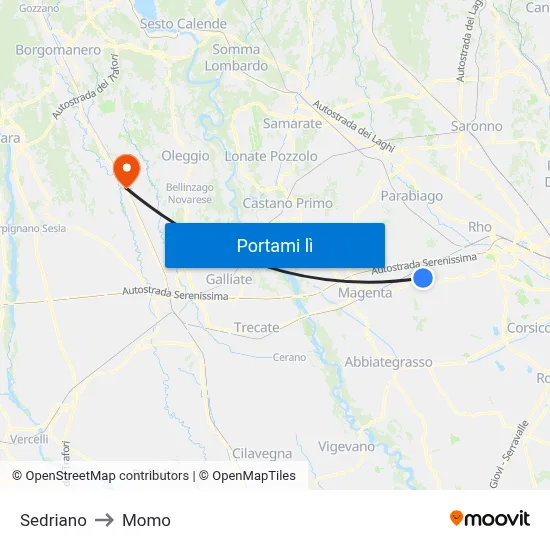 Sedriano to Momo map