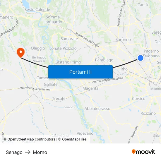 Senago to Momo map