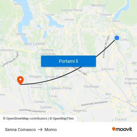 Senna Comasco to Momo map