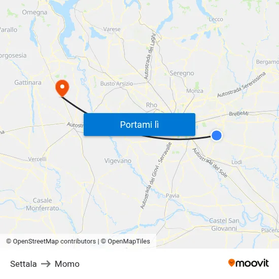 Settala to Momo map